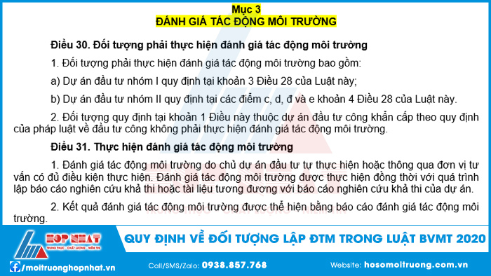 Quy định về việc lập ĐTM