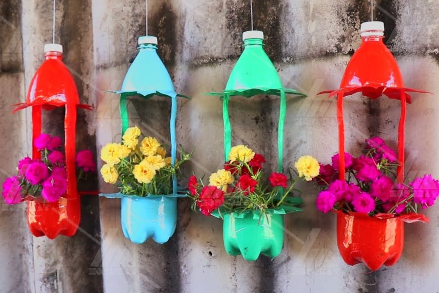 hướng dẫn làm chậu hoa bằng vỏ chai nhựa